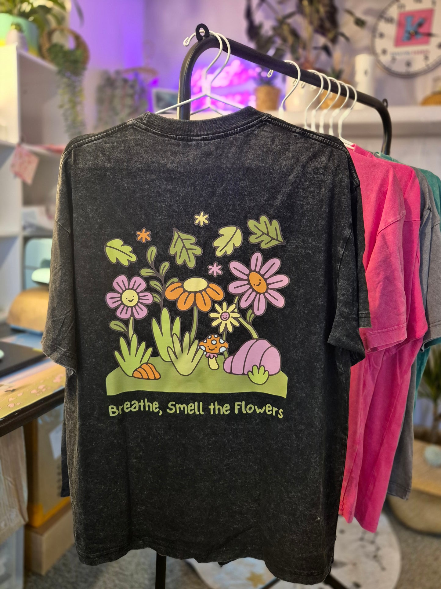 Breathe, Smell the Flowers Oversized T-shirt Retro Washed