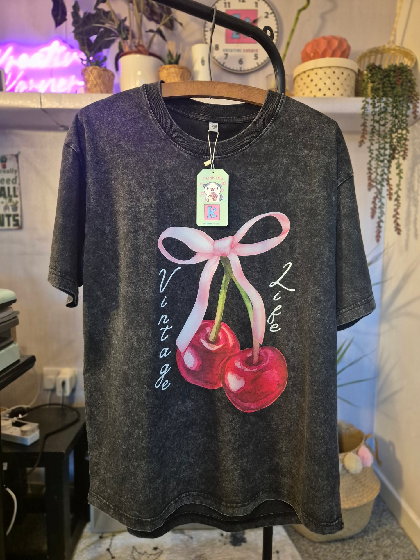 Vintage Life Cherry Oversized Retro Washed T-shirt