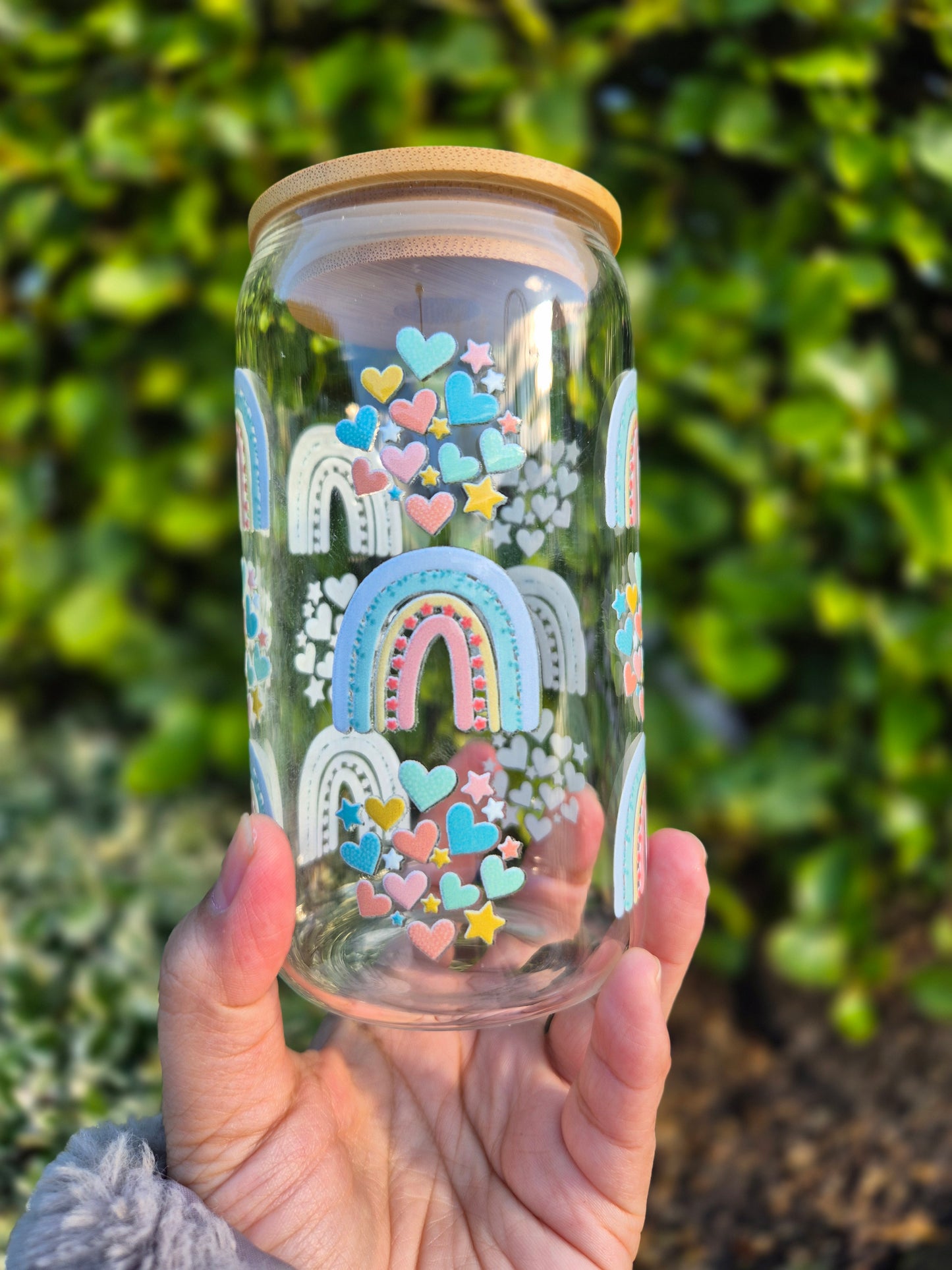 Rainbows and Hearts Glasscan 470ml