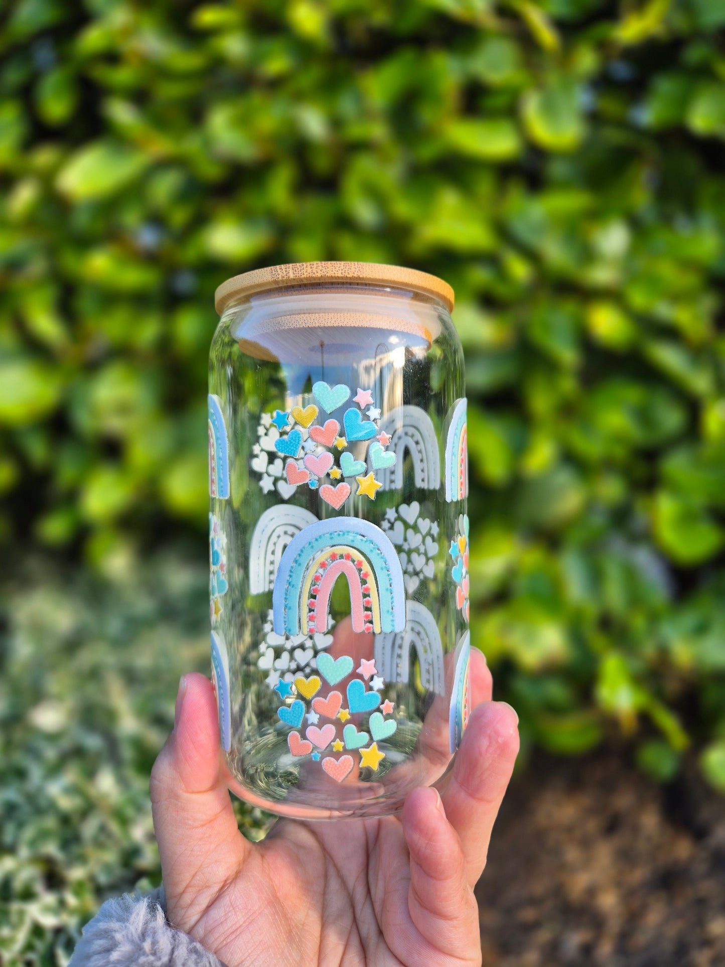 Rainbows and Hearts Glasscan 470ml