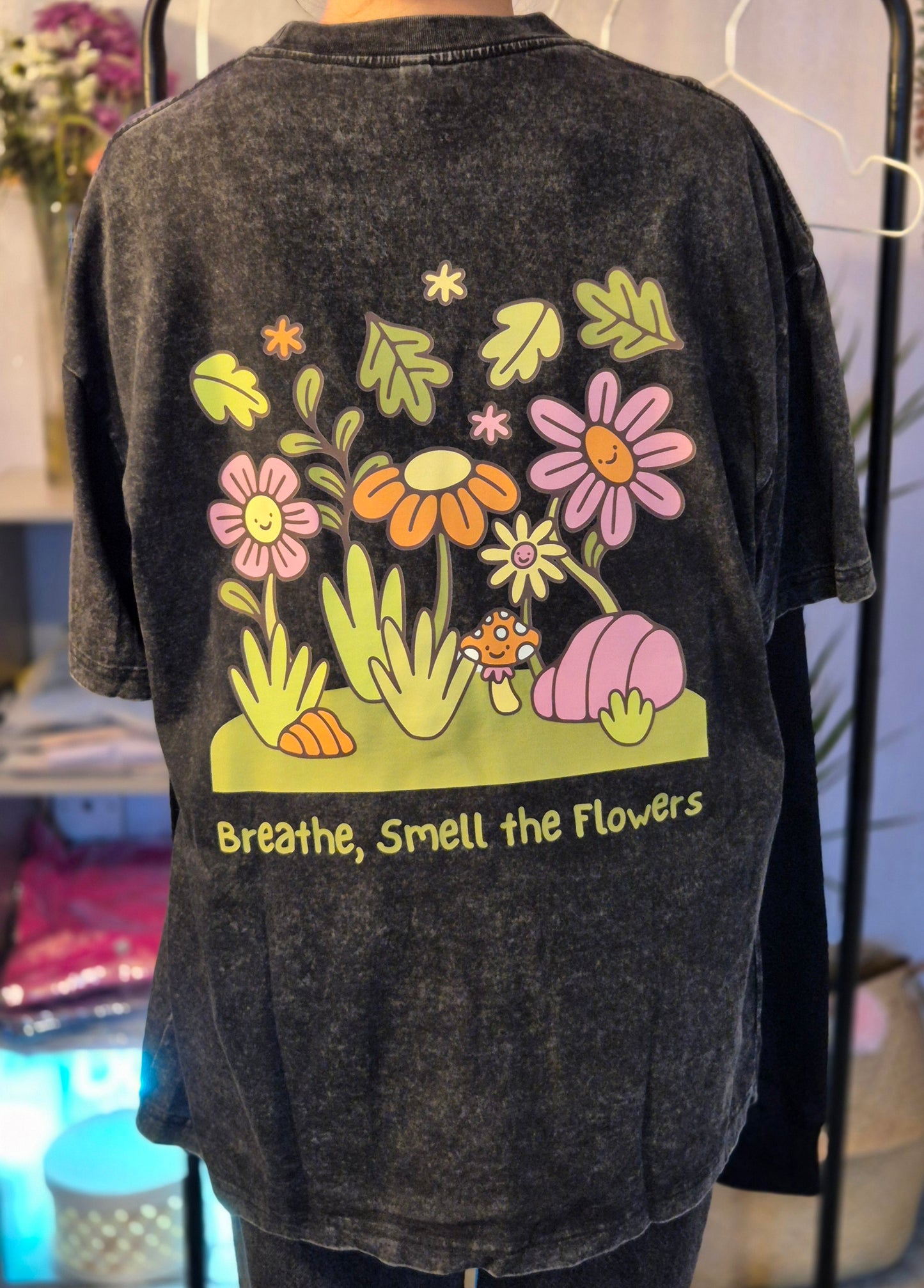 Breathe, Smell the Flowers Oversized T-shirt Retro Washed