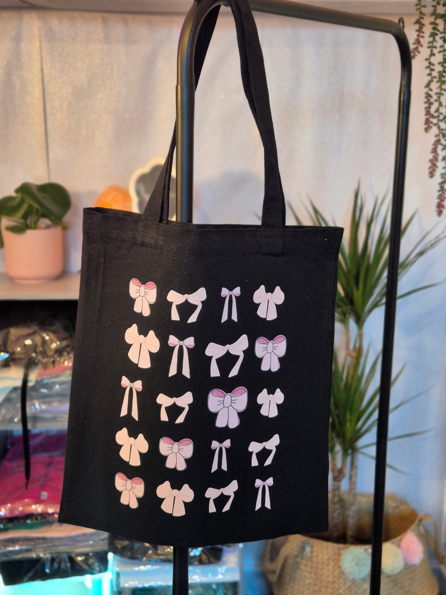 Tote Bag in Black Canvas Color with Coquettes size in cm 35Wx40H