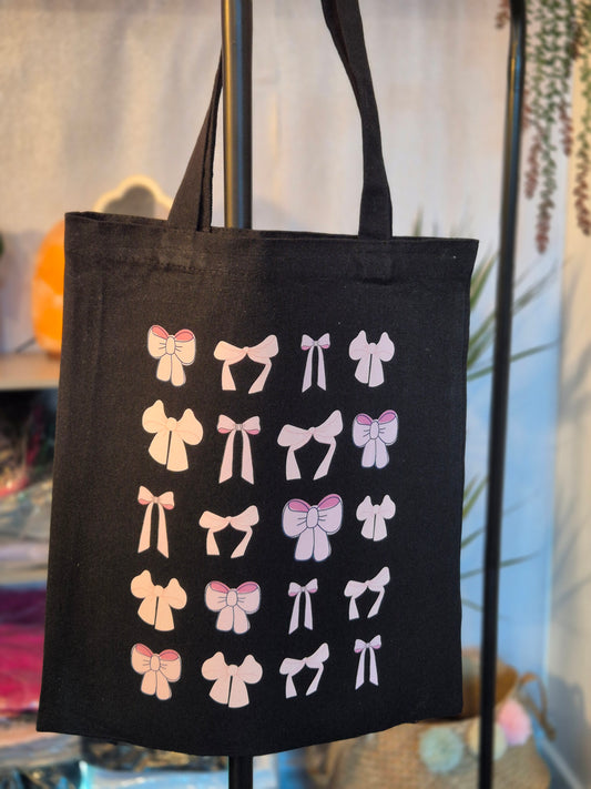 Tote Bag in Black Canvas Color with Coquettes size in cm 35Wx40H