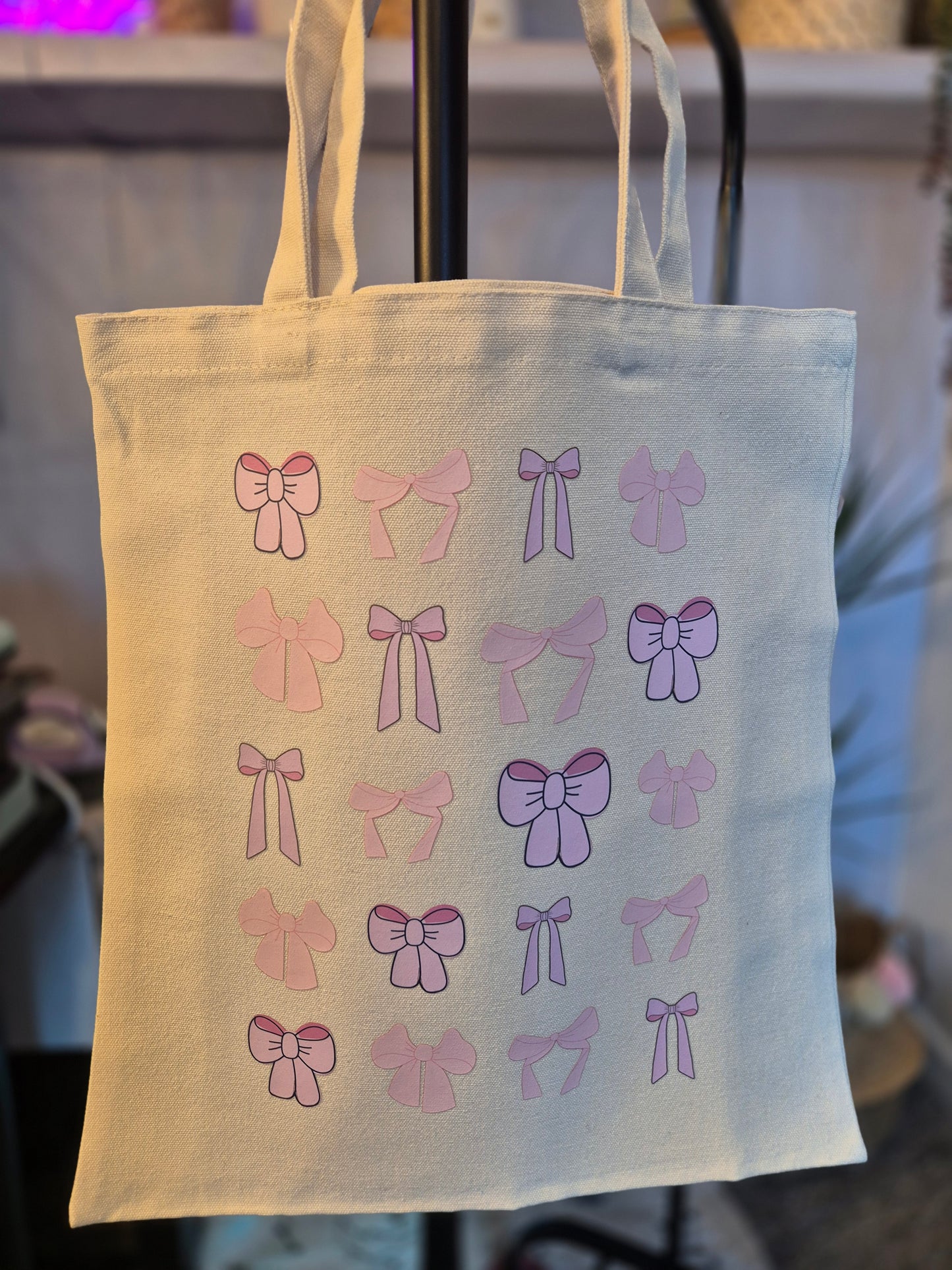 Tote Bag in Natural Canvas Color with Coquettes size in cm 35Wx40H
