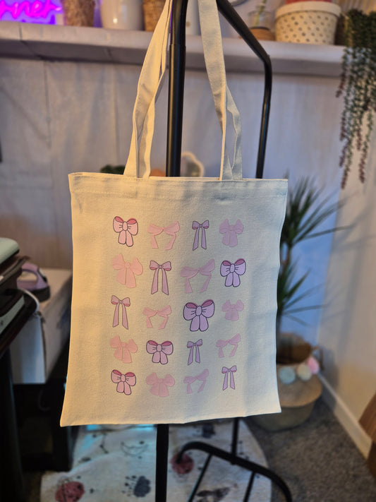 Tote Bag in Natural Canvas Color with Coquettes size in cm 35Wx40H