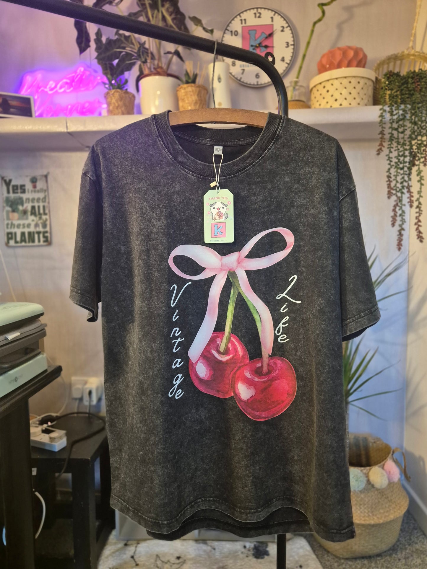 Vintage Life Cherry Oversized Retro Washed T-shirt