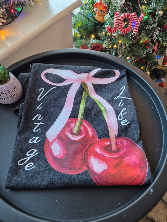 Vintage Life Cherry Oversized Retro Washed T-shirt