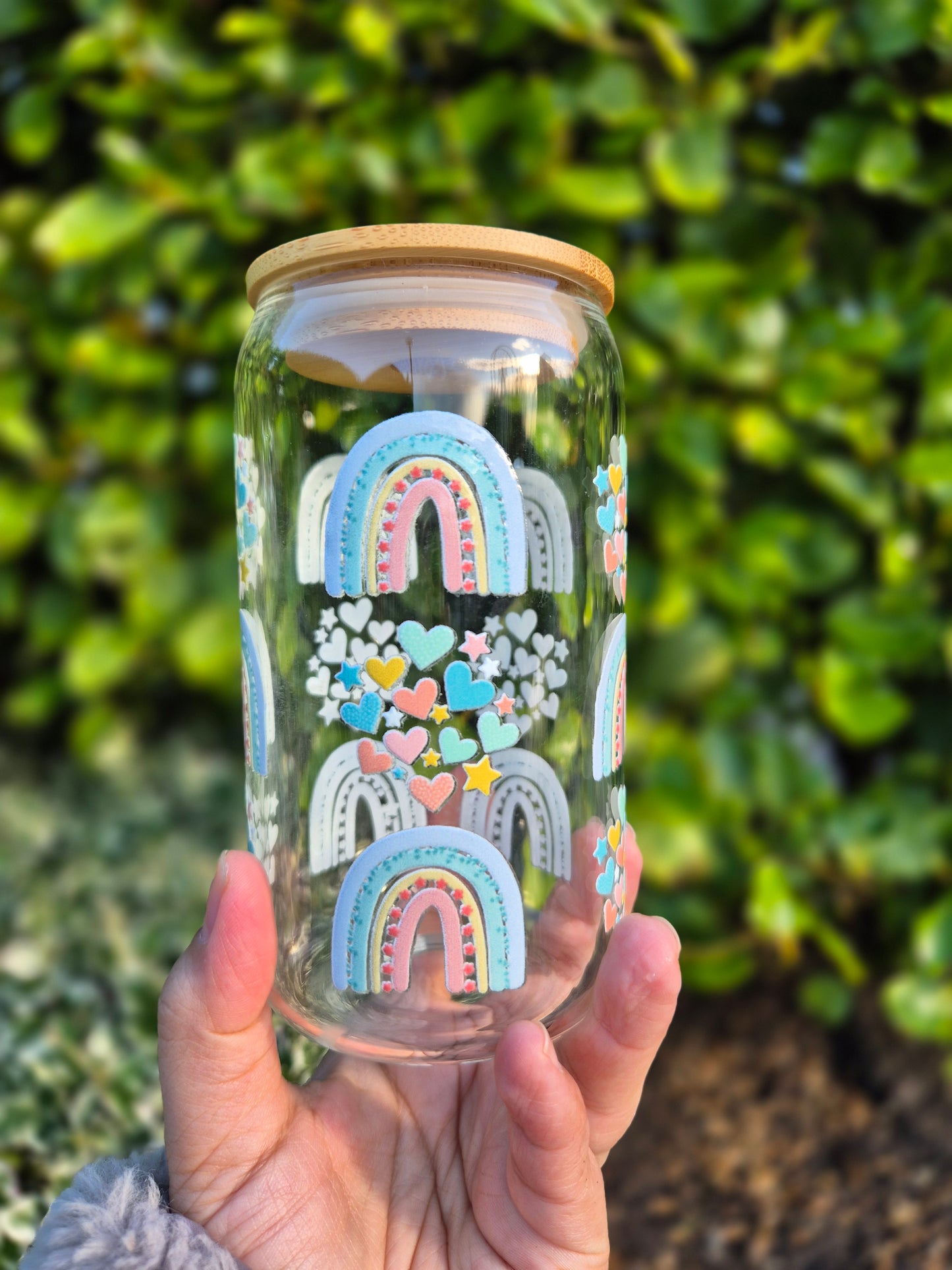 Rainbows and Hearts Glasscan 470ml