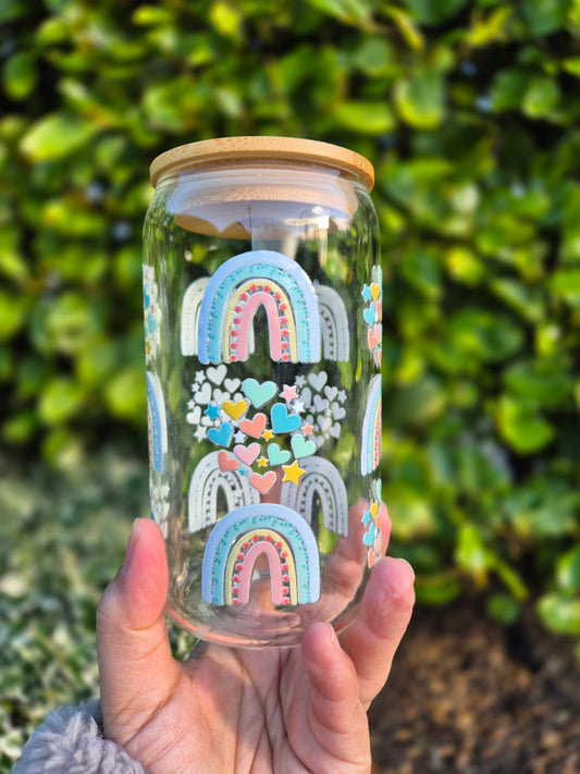Rainbows and Hearts Glasscan 470ml