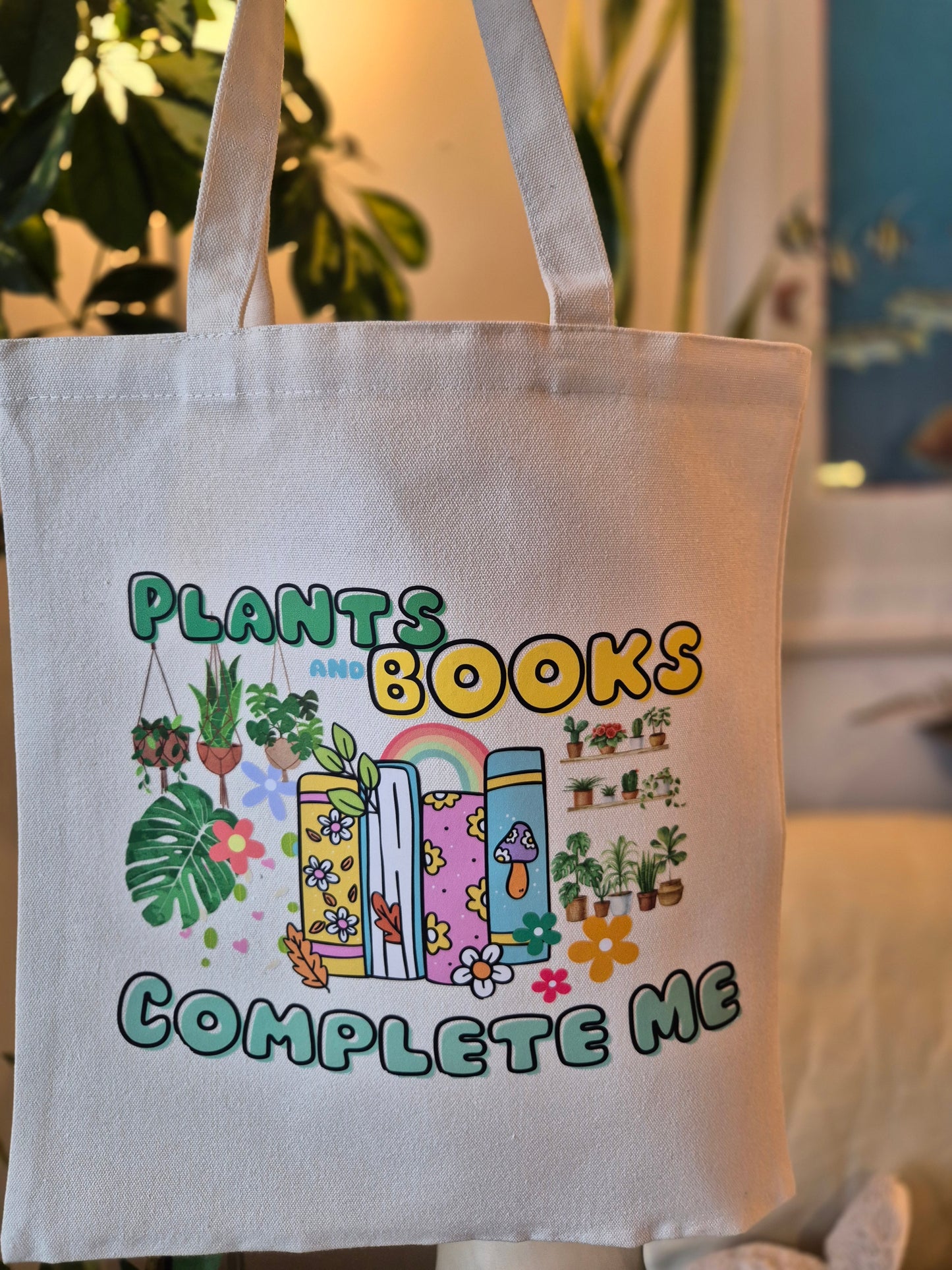 Plants and Books Tote Bag size in cm 35W×40H