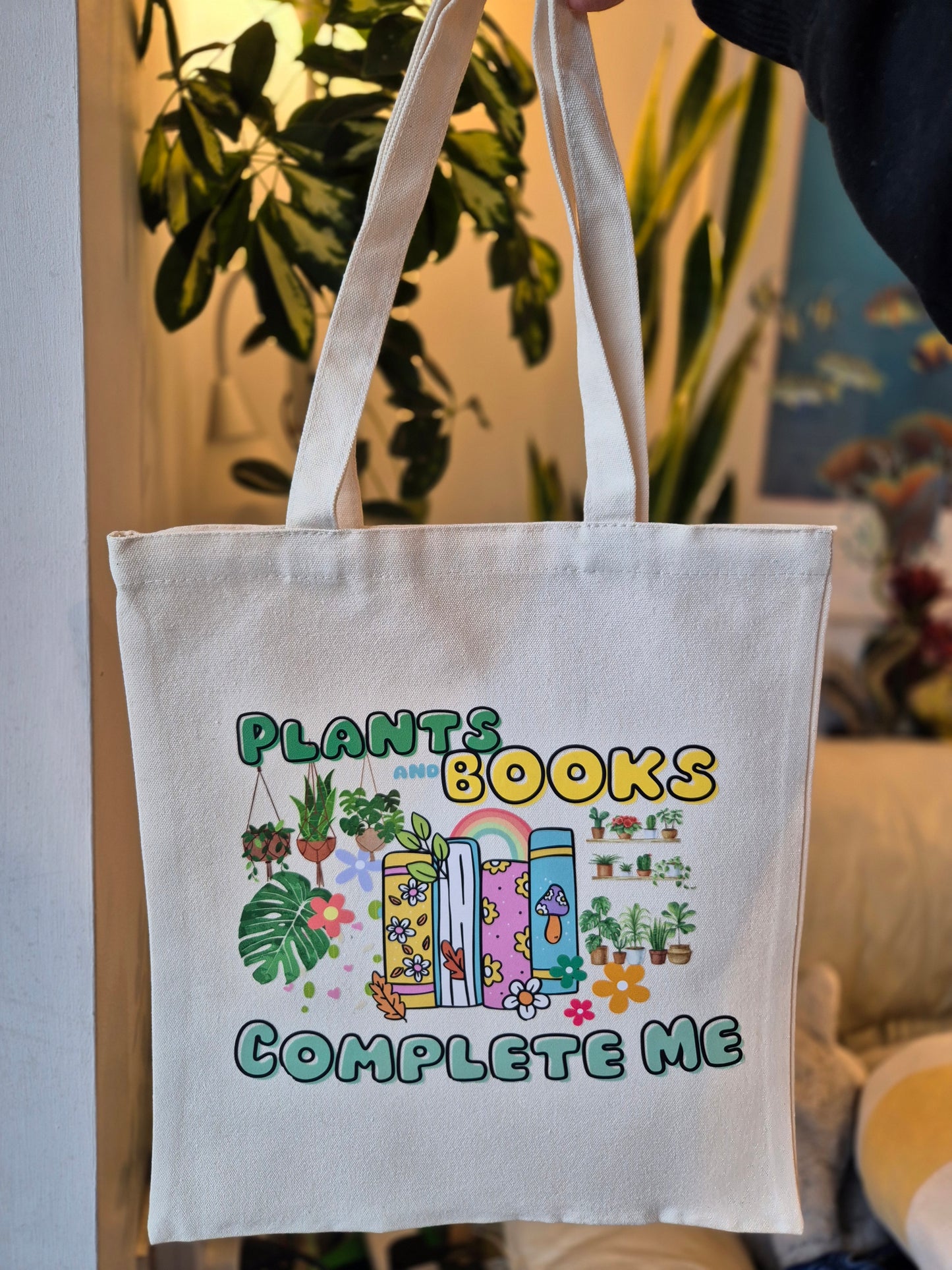 Plants and Books Tote Bag size in cm 35W×40H