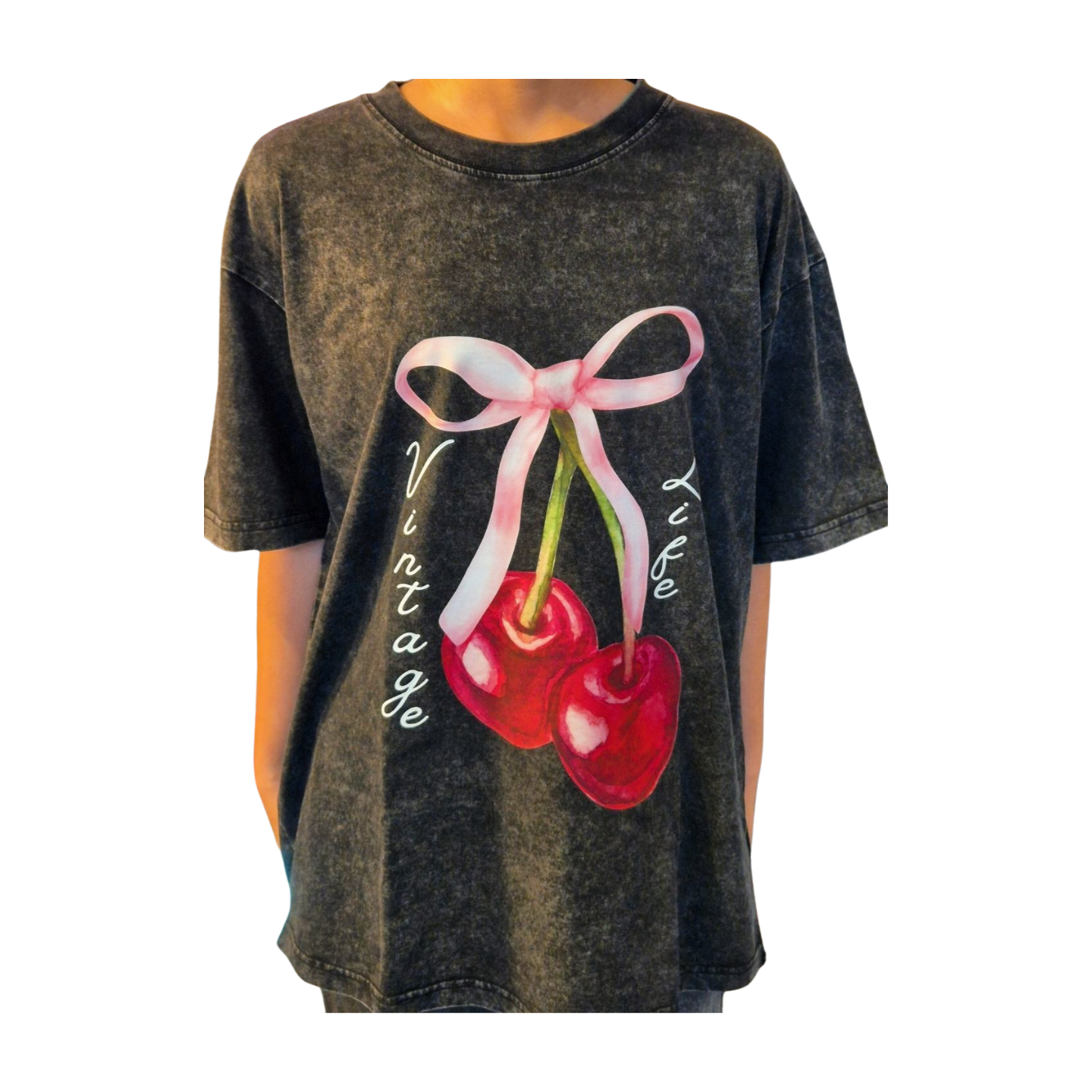Vintage Life Cherry Oversized Retro Washed T-shirt